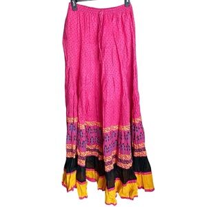 Vibrant Pink Maxi Skirt with Multicolor Accents